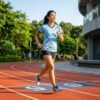 Light Blue Diagonal Print V-Neck Sport Jersey Short Set
