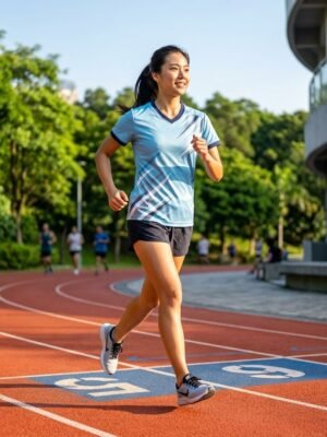 Light Blue Diagonal Print V-Neck Sport Jersey Short Set