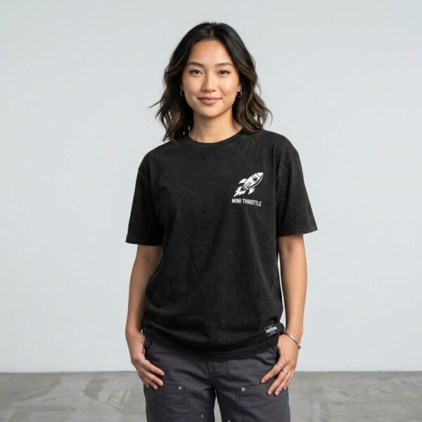 Black Washed Mini Throttle Racing Graphic Oversized Tee