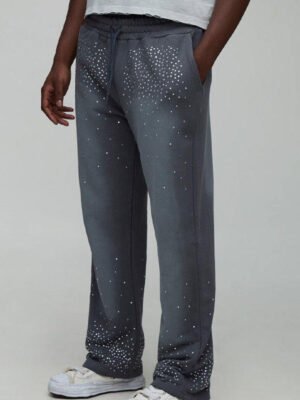 Gradient Rhinestone Sprinkled Vintage Wash Flared Sweatpants Gradient Rhinestone Sprinkled Vintage Wash Flared Sweatpants