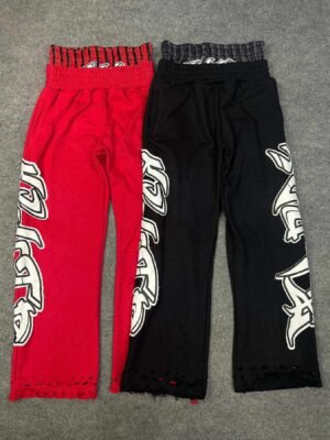 Layered Waist Graffiti Print Distressed Flared Sweatpants Layered Waist Graffiti Print Distressed Flared Sweatpants