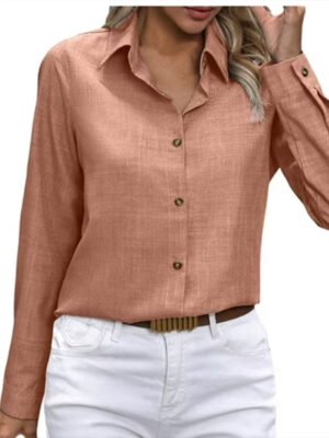 Dusty Pink Textured Linen Blend Long Sleeve Collared Shirt