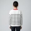 Contrast Red Collar Stripe Rose Embroidery Crewneck Sweatshirt