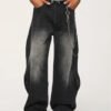 Vintage Gradient Washed Baggy Wide Leg Raw Rhinestone Denim Jeans Vintage Gradient Washed Baggy Wide Leg Raw Rhinestone Denim Jeans