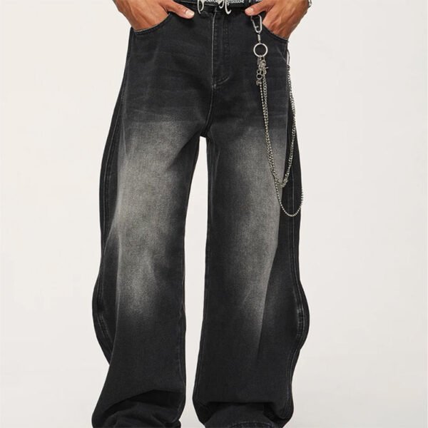 Vintage Gradient Washed Baggy Wide Leg Raw Rhinestone Denim Jeans Vintage Gradient Washed Baggy Wide Leg Raw Rhinestone Denim Jeans